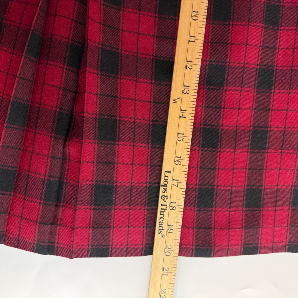 Vintage Laura Ashley Wool Plaid Pleated Skirt US 12 Red Tartan Academia Kilt - Picture 11 of 12
